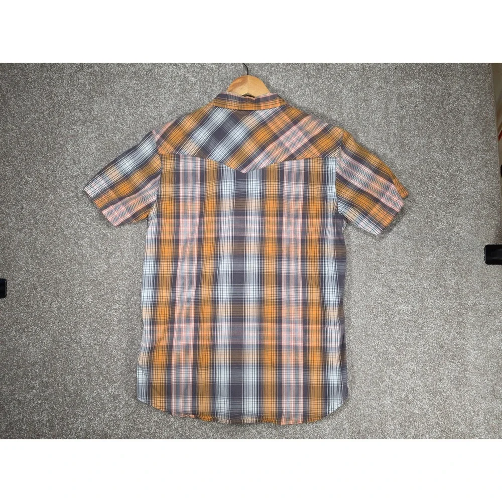 Levis Mens Western Plaid Short Sleeve Pearl Snap Shirt Orange Grey 3LYSW0182 S
